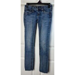 Rock Revival Jeans Wm's Sz 24/32 Low-Rise Essie Straight Medium Wash Whiskered